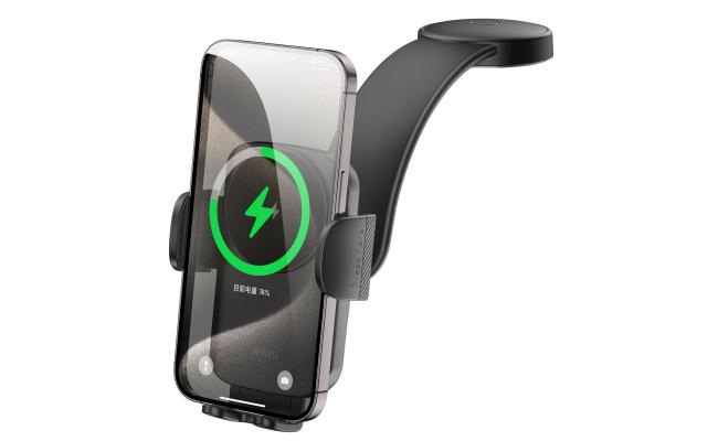 WiWU CH-322 Car Charger Holder for Wireless Charging Phone Mount Quick Charge 15W Magnetic Adjustable Angle Convenient Phone Lock Stand